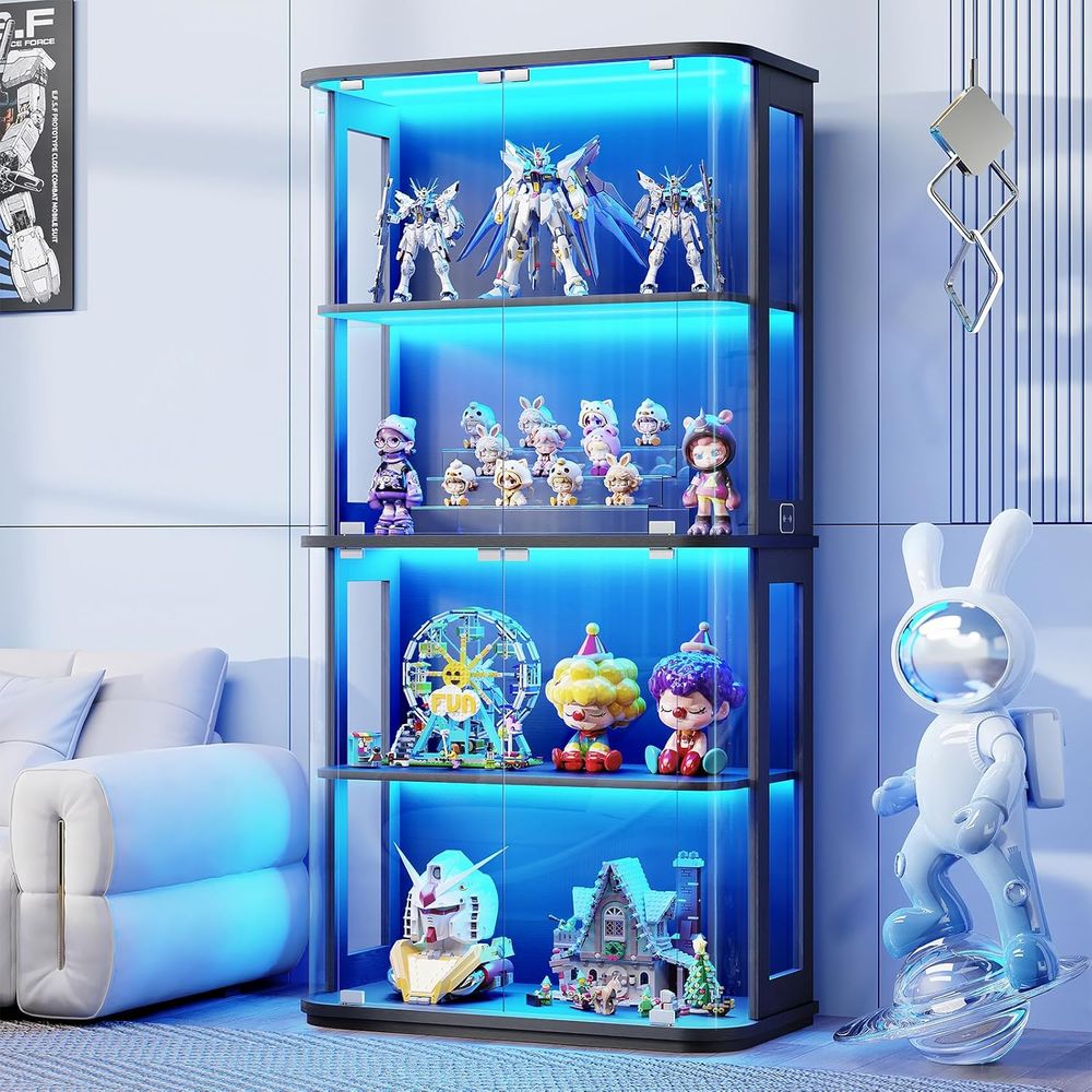 Glass Cabinet Display - Afgeronde vitrinekast met glazen deur, 4-laags