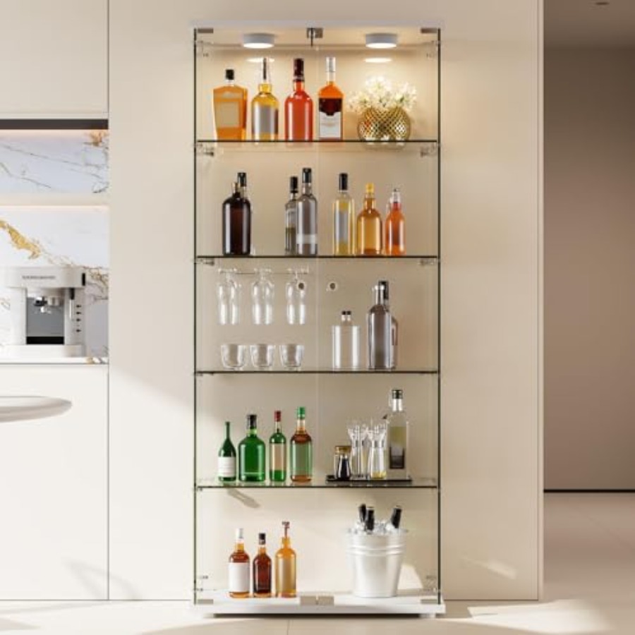 Glass Cabinet Display - Vitrinekast met 5 planken, LED-verlichting en