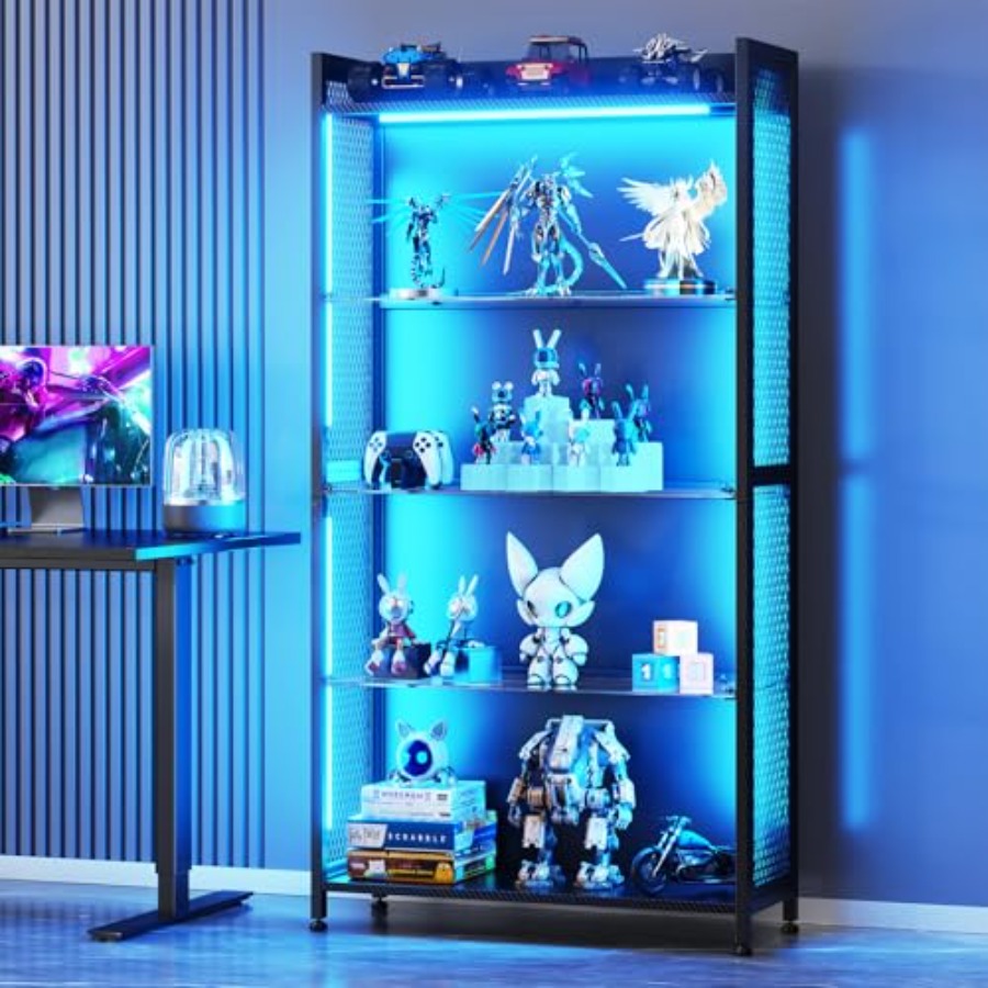 Glass Cabinet Display - Vitrine met glazen planken en RGB-verlichting,