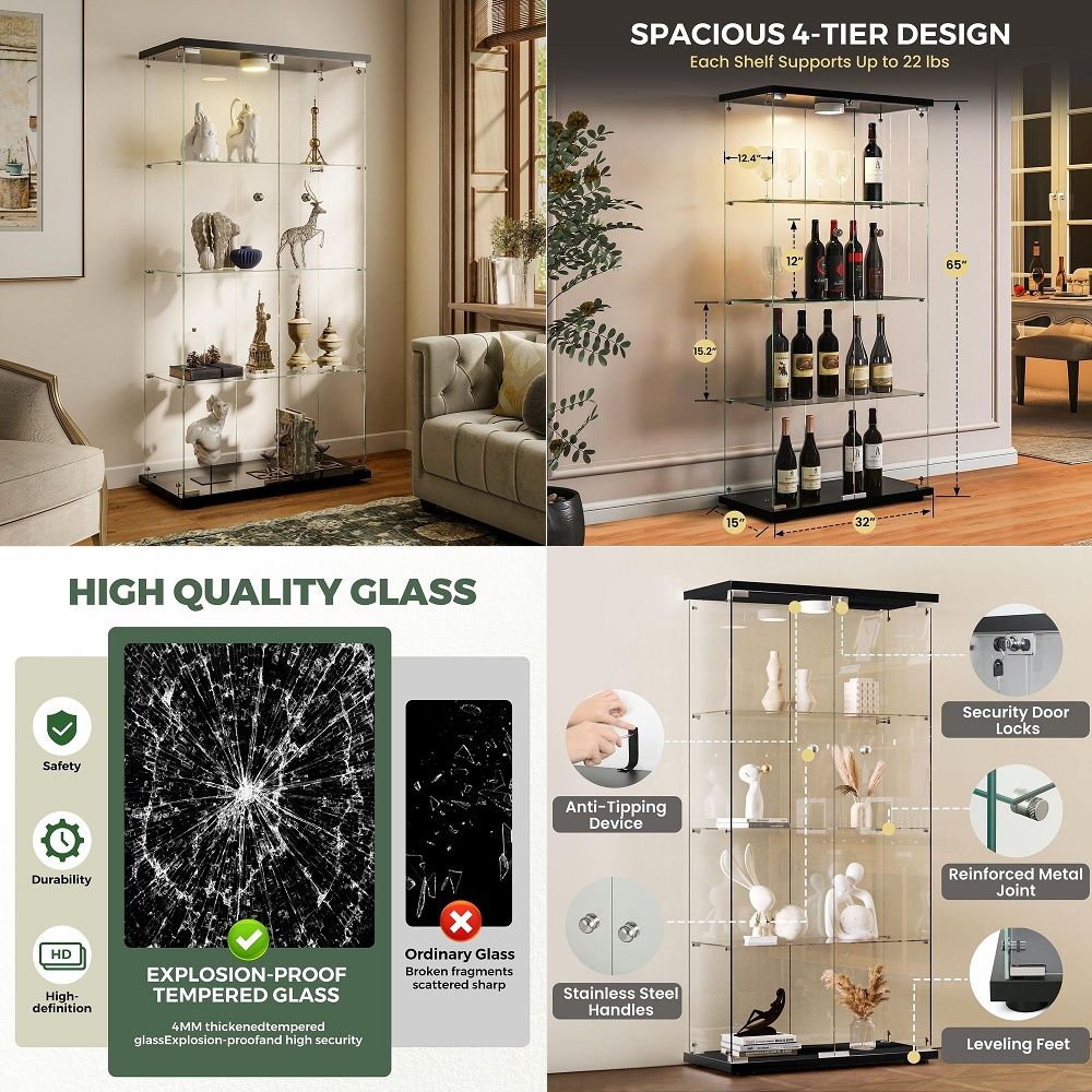Vitrinekast met LED-verlichtin - Glass Cabinet Display recensie en prijs