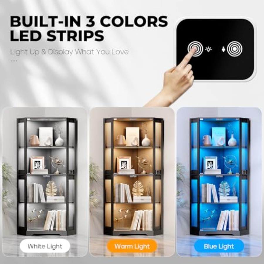 Verlichte hoekvitrine met glaz - Glass Cabinet Display recensie en prijs
